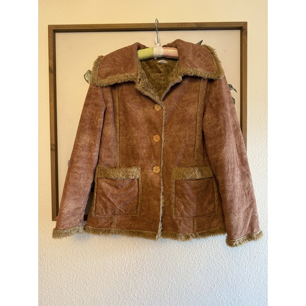 Y2K VTG Esisto Conbipel Penny Lane Faux Shearling Jacket Brown US M Euro Bratz